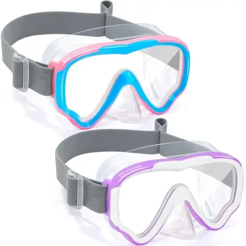 Vvinca Swim-Goggles with Nose Cover, 2 Packs Elastic Fabric Strap Snorkel Swim Mask Anti Fog UV No Pull Hair for Kids 3-14 