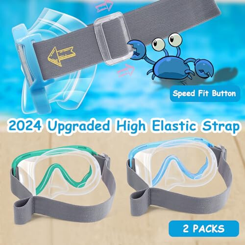 Vvinca Kids-Goggles with Nose Cover, Diving Mask Elastic Fabric Strap Anti Fog Anti Shattered Lens for Kids Swim Goggles 3-14 - 3