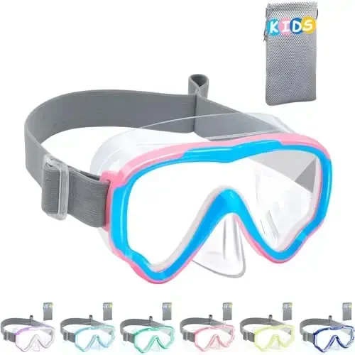 Vvinca Kids-Goggles with Nose Cover, Diving Mask Elastic Fabric Strap Anti Fog Anti Shattered Lens for Kids Swim Goggles 3-14 - 1