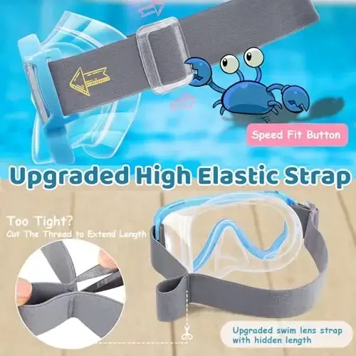 Vvinca Kids-Goggles with Nose Cover, Diving Mask Elastic Fabric Strap Anti Fog Anti Shattered Lens for Kids Swim Goggles 3-14 - 3
