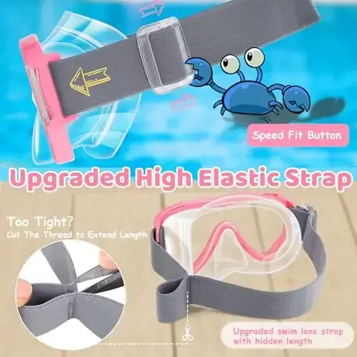Vvinca Kids-Goggles with Nose Cover, Diving Mask Elastic Fabric Strap Anti Fog Anti Shattered Lens for Kids Swim Goggles 3-14 - 3