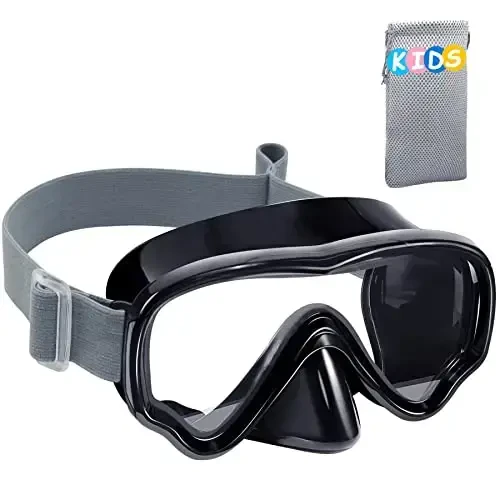 Vvinca Kids-Goggles with Nose Cover, Diving Mask Elastic Fabric Strap Anti Fog Anti Shattered Lens for Kids Swim Goggles 3-14 