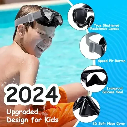 Vvinca Kids-Goggles with Nose Cover, Diving Mask Elastic Fabric Strap Anti Fog Anti Shattered Lens for Kids Swim Goggles 3-14 - 2