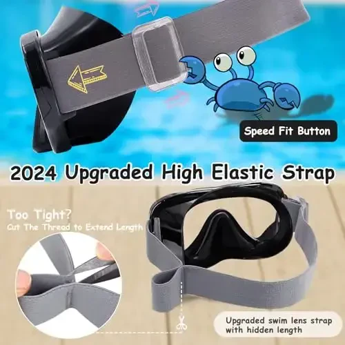 Vvinca Kids-Goggles with Nose Cover, Diving Mask Elastic Fabric Strap Anti Fog Anti Shattered Lens for Kids Swim Goggles 3-14 - 3