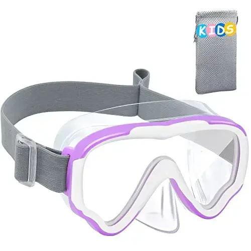 Vvinca Kids-Goggles with Nose Cover, Diving Mask Elastic Fabric Strap Anti Fog Anti Shattered Lens for Kids Swim Goggles 3-14 - 1