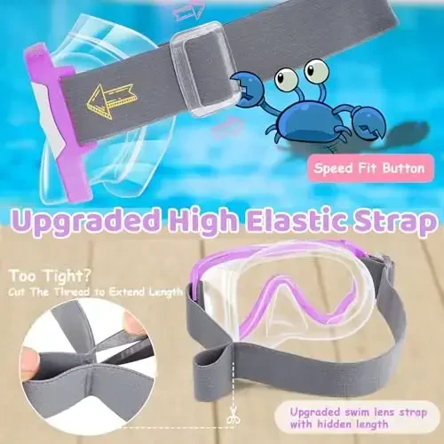 Vvinca Kids-Goggles with Nose Cover, Diving Mask Elastic Fabric Strap Anti Fog Anti Shattered Lens for Kids Swim Goggles 3-14 - 3