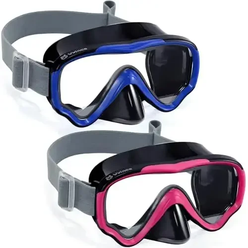 Vvinca Kids-Goggles with Nose Cover, Diving Mask Elastic Fabric Strap Anti Fog Anti Shattered Lens for Kids Swim Goggles 3-14 - 1