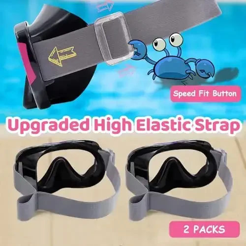 Vvinca Kids-Goggles with Nose Cover, Diving Mask Elastic Fabric Strap Anti Fog Anti Shattered Lens for Kids Swim Goggles 3-14 - 3