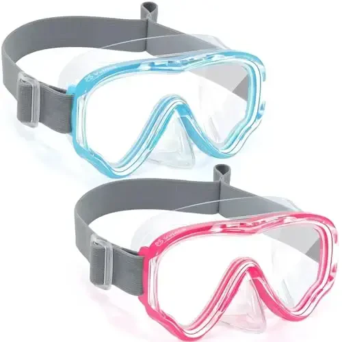 Vvinca Kids-Goggles with Nose Cover, Diving Mask Elastic Fabric Strap Anti Fog Anti Shattered Lens for Kids Swim Goggles 3-14 - 1