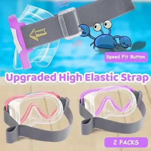 Vvinca Kids-Goggles with Nose Cover, Diving Mask Elastic Fabric Strap Anti Fog Anti Shattered Lens for Kids Swim Goggles 3-14 - 3