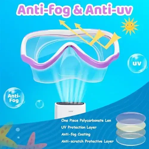 Vvinca Kids-Goggles with Nose Cover, Diving Mask Elastic Fabric Strap Anti Fog Anti Shattered Lens for Kids Swim Goggles 3-14 - 5