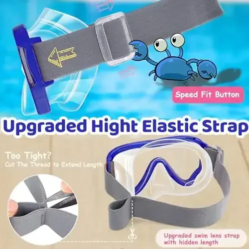 Vvinca Kids-Goggles with Nose Cover, Diving Mask Elastic Fabric Strap Anti Fog Anti Shattered Lens for Kids Swim Goggles 3-14 - 3