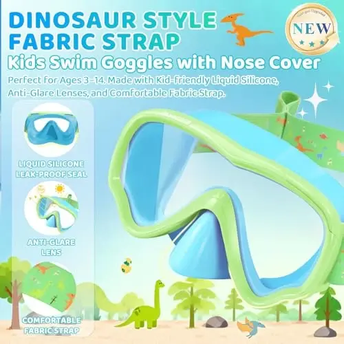 Vvinca Swim-Goggles with Nose Cover, 2 Packs Elastic Fabric Strap Snorkel Swim Mask Anti Fog UV No Pull Hair for Kids 3-14 - VVINCA (1)