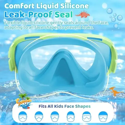 Vvinca Swim-Goggles with Nose Cover, 2 Packs Elastic Fabric Strap Snorkel Swim Mask Anti Fog UV No Pull Hair for Kids 3-14 - 5