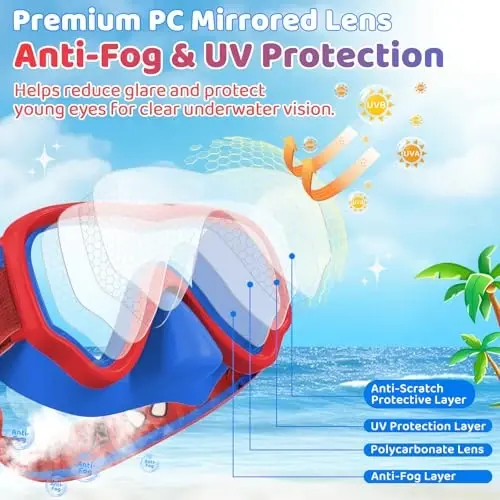 Vvinca Swim-Goggles with Nose Cover, 2 Packs Elastic Fabric Strap Snorkel Swim Mask Anti Fog UV No Pull Hair for Kids 3-14 - 4