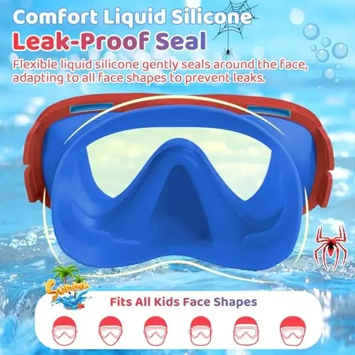 Vvinca Swim-Goggles with Nose Cover, 2 Packs Elastic Fabric Strap Snorkel Swim Mask Anti Fog UV No Pull Hair for Kids 3-14 - 5