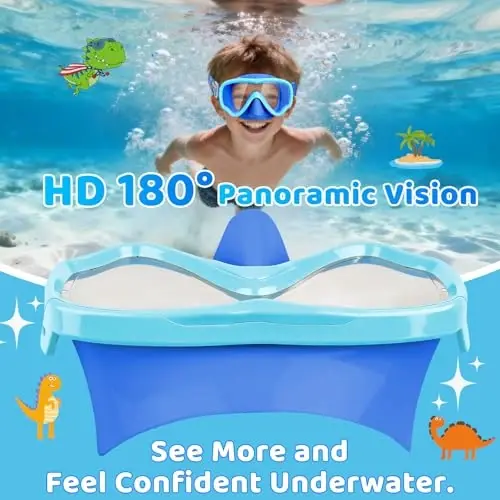 Vvinca Swim-Goggles with Nose Cover, 2 Packs Elastic Fabric Strap Snorkel Swim Mask Anti Fog UV No Pull Hair for Kids 3-14 
