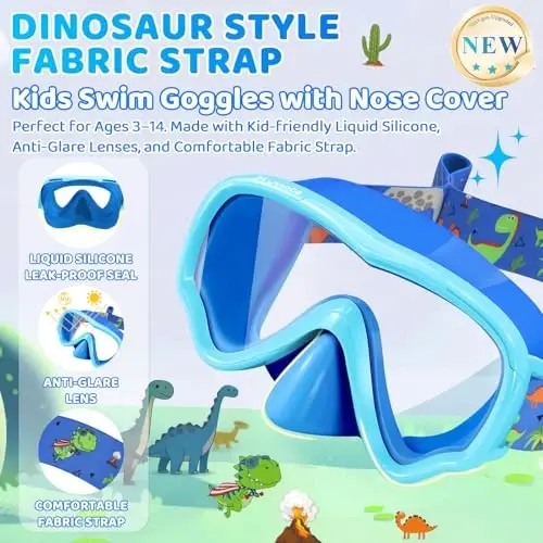 Vvinca Swim-Goggles with Nose Cover, 2 Packs Elastic Fabric Strap Snorkel Swim Mask Anti Fog UV No Pull Hair for Kids 3-14 - VVINCA (1)