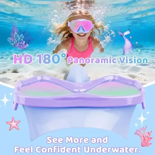 Vvinca Swim-Goggles with Nose Cover, 2 Packs Elastic Fabric Strap Snorkel Swim Mask Anti Fog UV No Pull Hair for Kids 3-14 