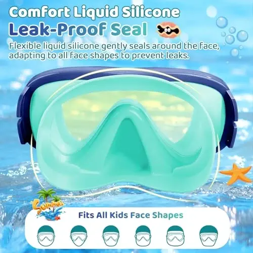 Vvinca Swim-Goggles with Nose Cover, 2 Packs Elastic Fabric Strap Snorkel Swim Mask Anti Fog UV No Pull Hair for Kids 3-14 - 5