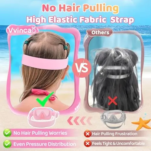 Vvinca Swim-Goggles with Nose Cover, 2 Packs Elastic Fabric Strap Snorkel Swim Mask Anti Fog UV No Pull Hair for Kids 3-14 - 3
