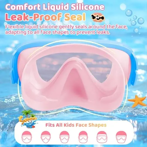 Vvinca Swim-Goggles with Nose Cover, 2 Packs Elastic Fabric Strap Snorkel Swim Mask Anti Fog UV No Pull Hair for Kids 3-14 - 5
