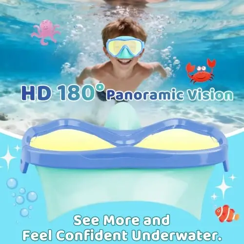Vvinca Swim-Goggles with Nose Cover, 2 Packs Elastic Fabric Strap Snorkel Swim Mask Anti Fog UV No Pull Hair for Kids 3-14 - 6
