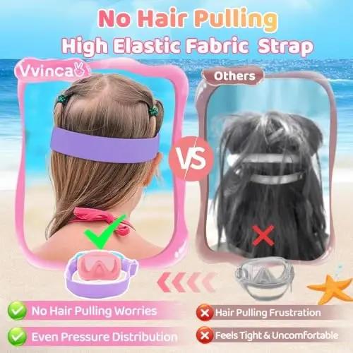 Vvinca Swim-Goggles with Nose Cover, 2 Packs Elastic Fabric Strap Snorkel Swim Mask Anti Fog UV No Pull Hair for Kids 3-14 - 3