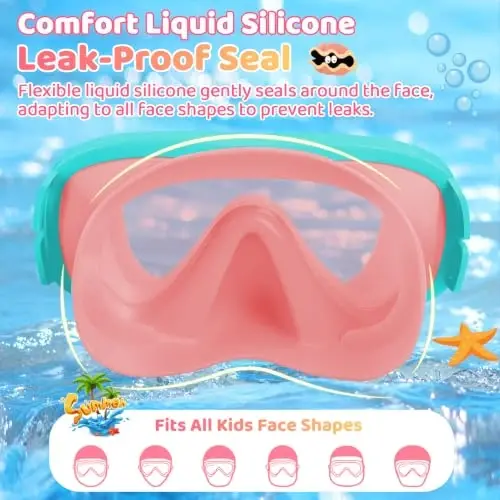 Vvinca Swim-Goggles with Nose Cover, 2 Packs Elastic Fabric Strap Snorkel Swim Mask Anti Fog UV No Pull Hair for Kids 3-14 - 5