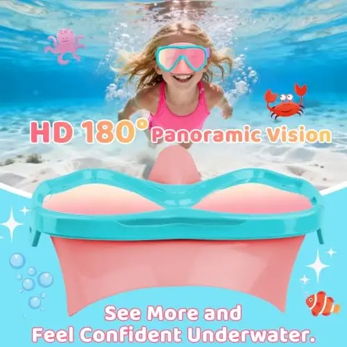 Vvinca Swim-Goggles with Nose Cover, 2 Packs Elastic Fabric Strap Snorkel Swim Mask Anti Fog UV No Pull Hair for Kids 3-14 - 6
