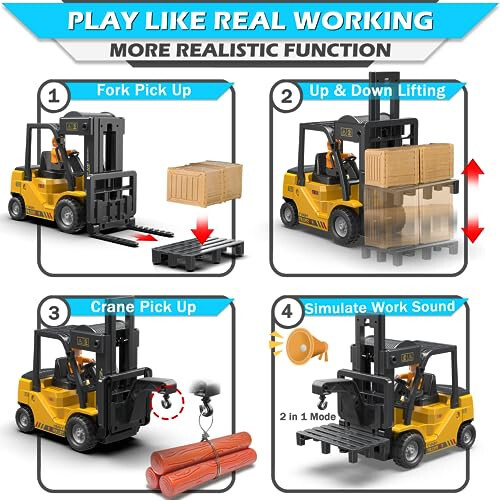 VWAHNANA RC Forklift Truck, 2 in 1 Transform Lift Fork & Hook, Kids Forklift Toy, 11 Channel Remote Control Forklift for Adults, 2 Battery, Spray, Light, RC Construction Vehicles Toy Gift for Kids 6+ - 3