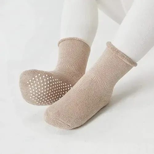 VWU Baby Toddler Kids Ankle Crew Socks with Grips Unisex Warm Thick Cotton Winter Socks 0-10 Years 6/8 Pack - 5