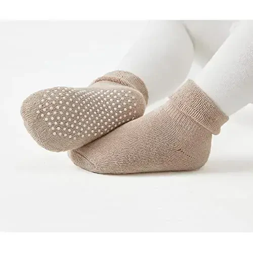 VWU Baby Toddler Kids Ankle Crew Socks with Grips Unisex Warm Thick Cotton Winter Socks 0-10 Years 6/8 Pack - 6