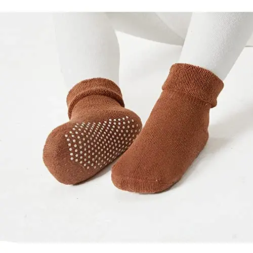 VWU Baby Toddler Kids Ankle Crew Socks with Grips Unisex Warm Thick Cotton Winter Socks 0-10 Years 6/8 Pack - 4