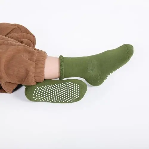 VWU Baby Toddler Kids Ankle Crew Socks with Grips Unisex Warm Thick Cotton Winter Socks 0-10 Years 6/8 Pack - 4