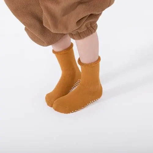 VWU Baby Toddler Kids Ankle Crew Socks with Grips Unisex Warm Thick Cotton Winter Socks 0-10 Years 6/8 Pack - 7
