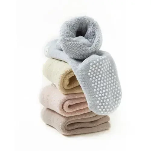 VWU Baby Toddler Kids Ankle Crew Socks with Grips Unisex Warm Thick Cotton Winter Socks 0-10 Years 6/8 Pack - 6