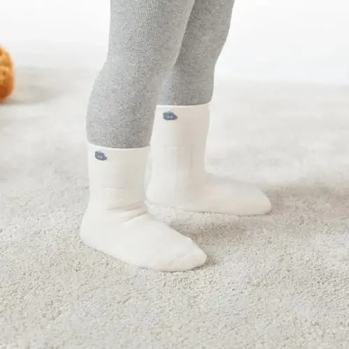 VWU Baby Toddler Kids Ankle Crew Socks with Grips Unisex Warm Thick Cotton Winter Socks 0-10 Years 6/8 Pack - 2