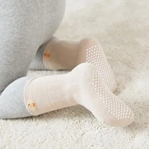 VWU Baby Toddler Kids Ankle Crew Socks with Grips Unisex Warm Thick Cotton Winter Socks 0-10 Years 6/8 Pack - 3