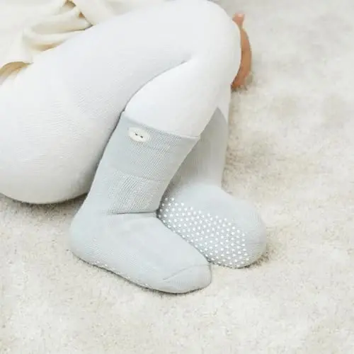 VWU Baby Toddler Kids Ankle Crew Socks with Grips Unisex Warm Thick Cotton Winter Socks 0-10 Years 6/8 Pack - 4