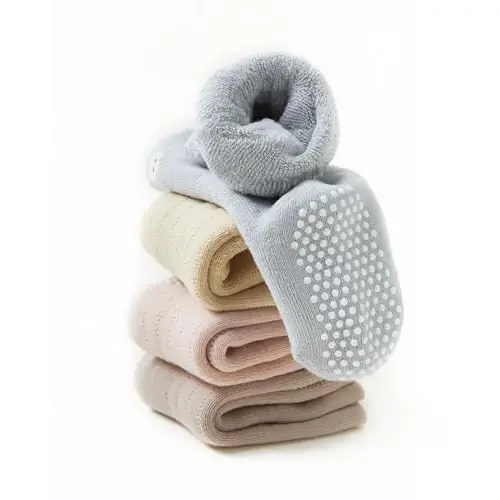 VWU Baby Toddler Kids Ankle Crew Socks with Grips Unisex Warm Thick Cotton Winter Socks 0-10 Years 6/8 Pack - 6