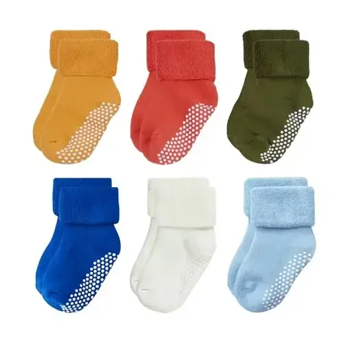VWU Baby Toddler Kids Ankle Crew Socks with Grips Unisex Warm Thick Cotton Winter Socks 0-10 Years 6/8 Pack - 1