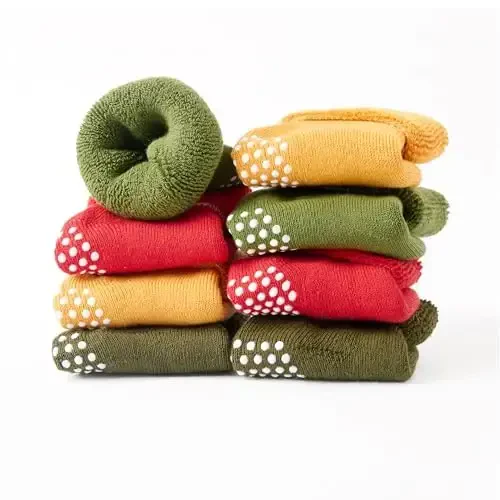 VWU Baby Toddler Kids Ankle Crew Socks with Grips Unisex Warm Thick Cotton Winter Socks 0-10 Years 6/8 Pack - 2