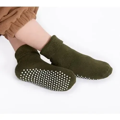 VWU Baby Toddler Kids Ankle Crew Socks with Grips Unisex Warm Thick Cotton Winter Socks 0-10 Years 6/8 Pack - 3