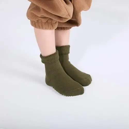 VWU Baby Toddler Kids Ankle Crew Socks with Grips Unisex Warm Thick Cotton Winter Socks 0-10 Years 6/8 Pack - 4