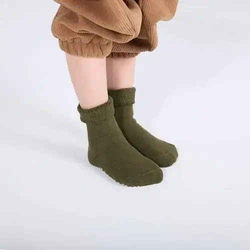 VWU Baby Toddler Kids Ankle Crew Socks with Grips Unisex Warm Thick Cotton Winter Socks 0-10 Years 6/8 Pack - 4