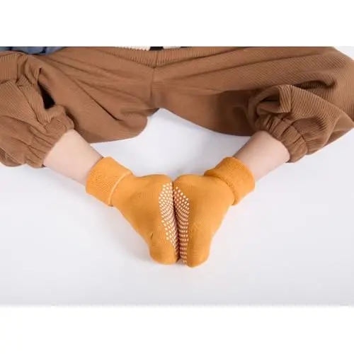 VWU Baby Toddler Kids Ankle Crew Socks with Grips Unisex Warm Thick Cotton Winter Socks 0-10 Years 6/8 Pack - 6
