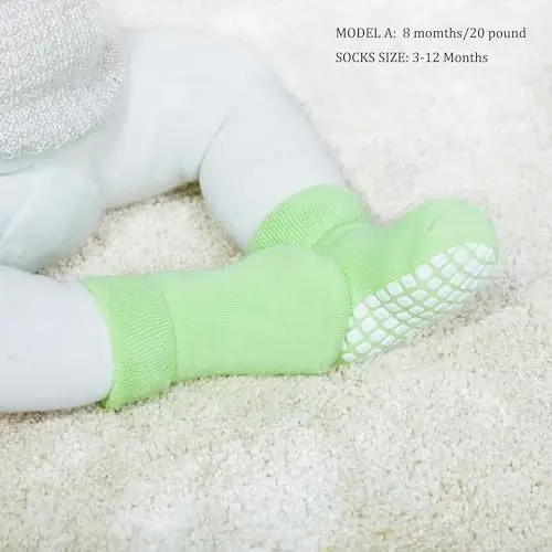 VWU Baby Toddler Kids Ankle Crew Socks with Grips Unisex Warm Thick Cotton Winter Socks 0-10 Years 6/8 Pack - 2