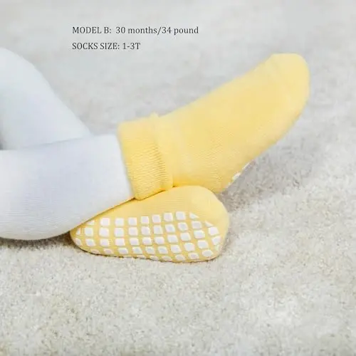 VWU Baby Toddler Kids Ankle Crew Socks with Grips Unisex Warm Thick Cotton Winter Socks 0-10 Years 6/8 Pack - 3