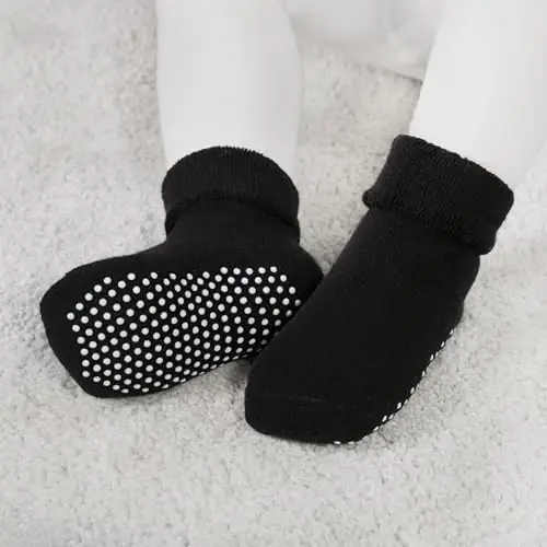 VWU Baby Toddler Kids Ankle Crew Socks with Grips Unisex Warm Thick Cotton Winter Socks 0-10 Years 6/8 Pack - 4